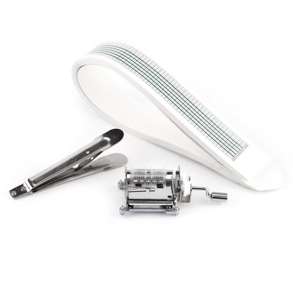 3263 15 Notes Hand Crank Music Box Movement + 20 Blank Paper Strips Tapes +